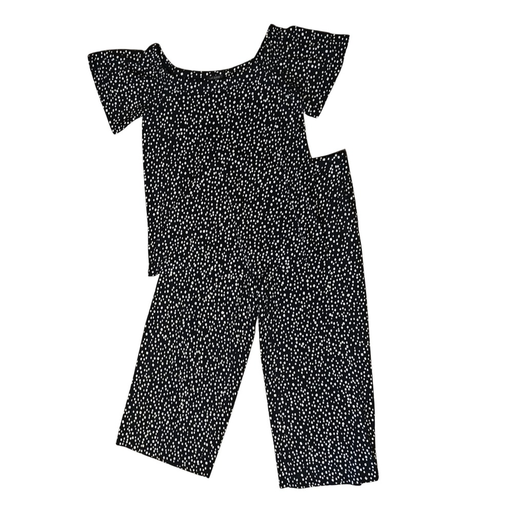 J. Jill Wearever Top Pants Set Womens S Black White Dot Flutter Sleeve Cropped